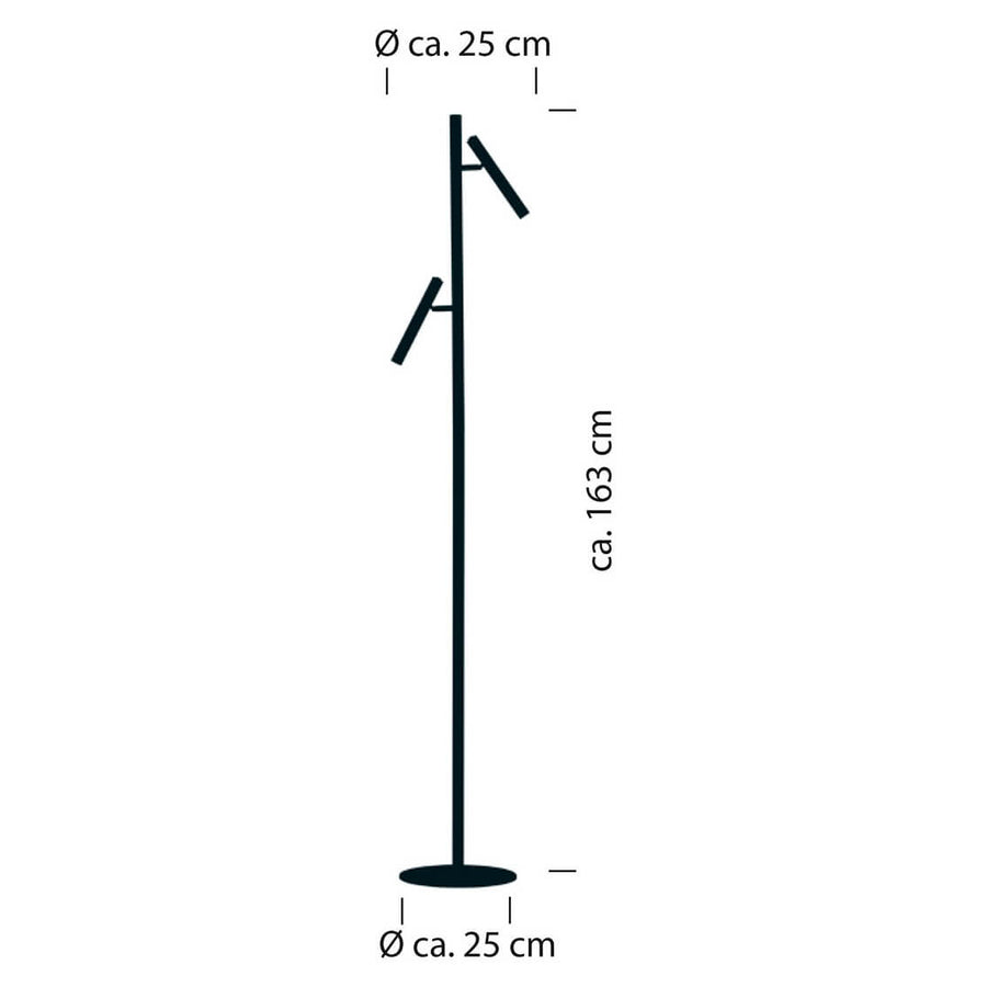 Schéma coté indiquant hauteur 163 cm et diamètre de base 25 cm