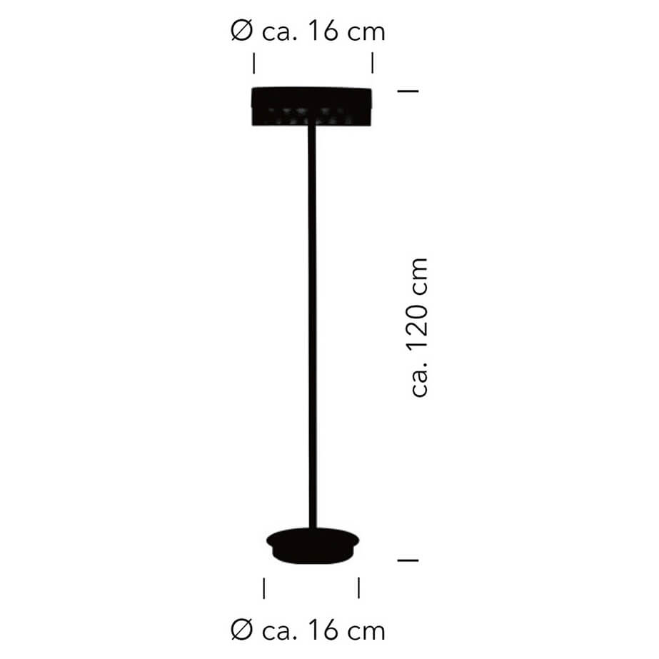 Schéma coté du luminaire avec hauteur 120 cm et diamètre 16 cm.