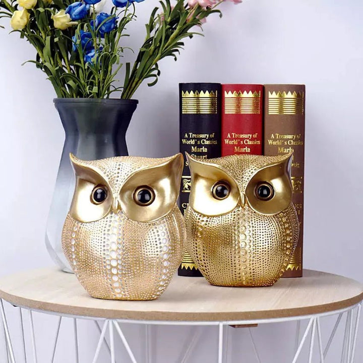 Hibou Nordique Doré Résine | Vola - Designix Statuette Or noir