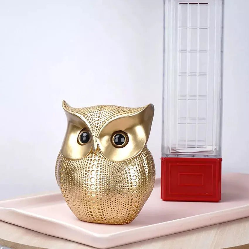 Hibou Nordique Doré Résine | Vola - Designix Statuette Or noir