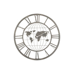 Horloge Métal Gris Carte du Monde