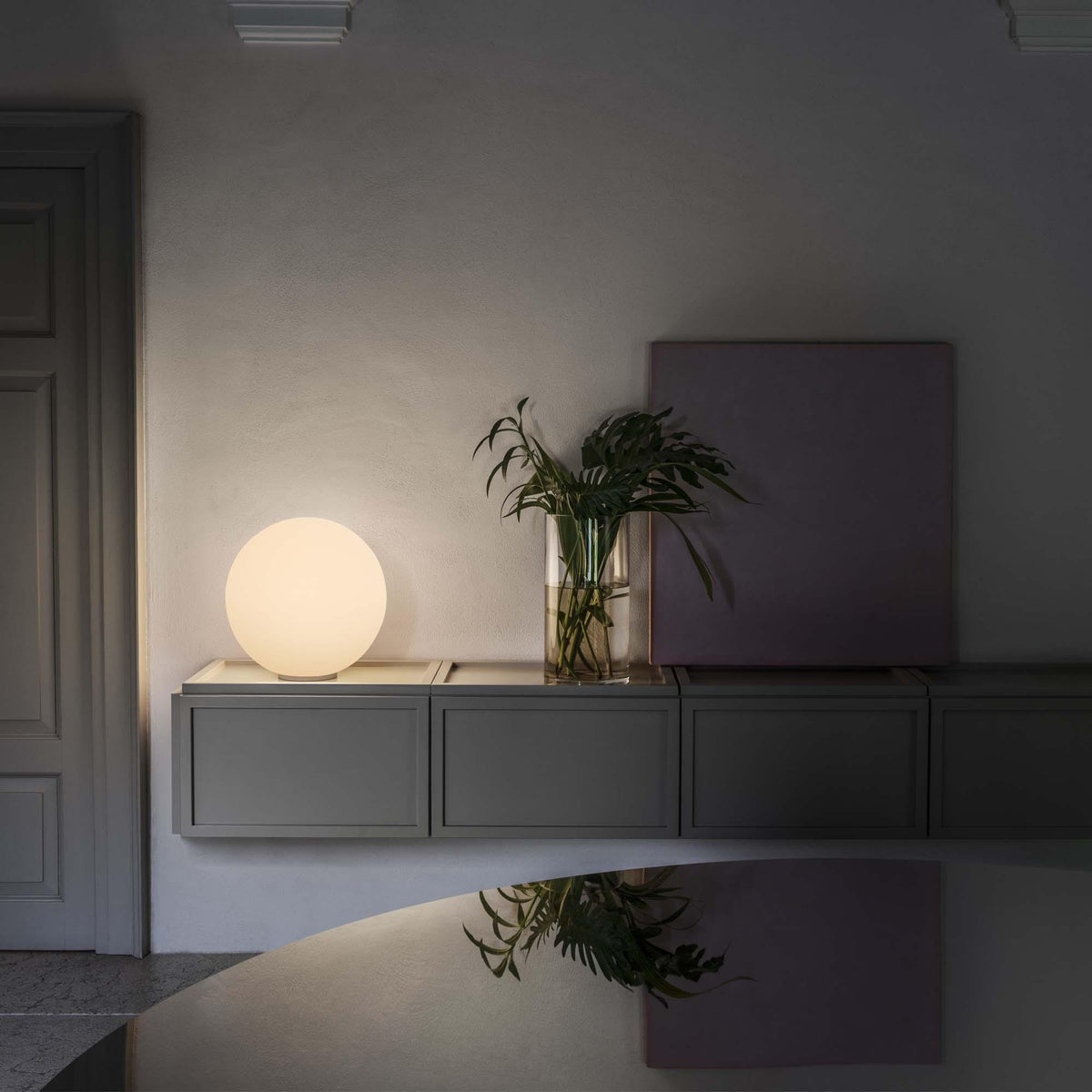 Lampe à poser Mapa Bianco blanche, verre, Ø 30 cm