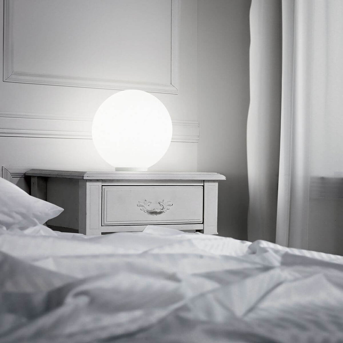 Lampe à poser Mapa Bianco blanche, verre, Ø 30 cm