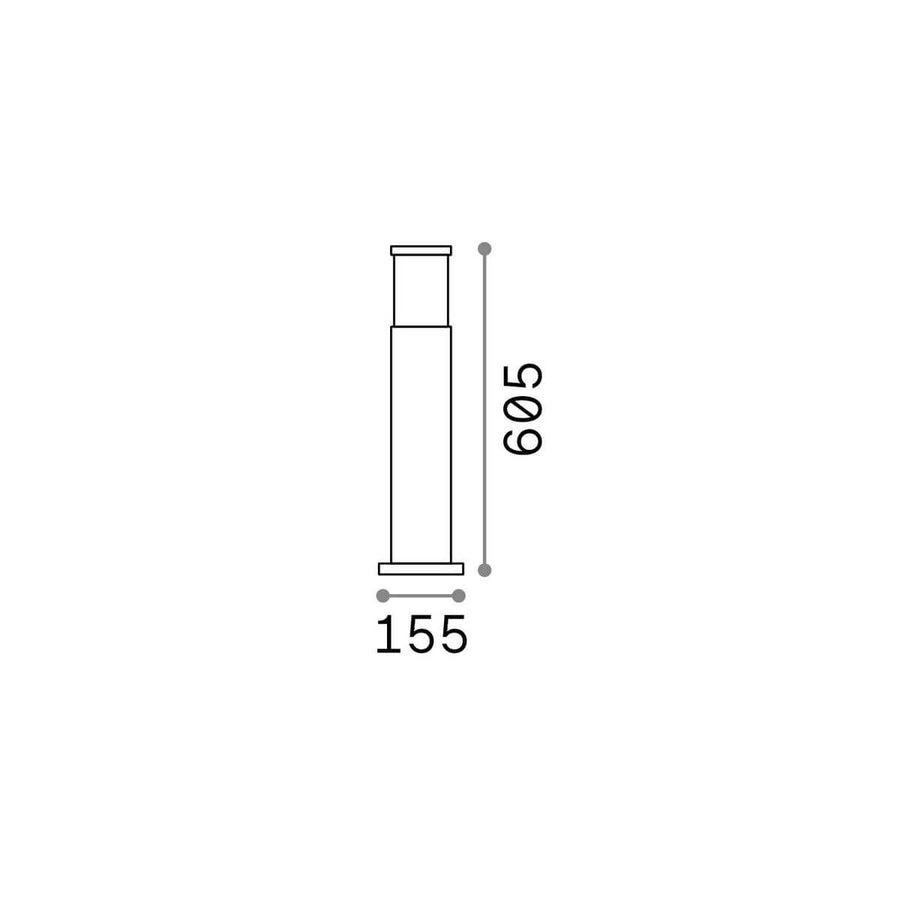 Schéma de dimensions du lampadaire : hauteur 605 mm et diamètre 155 mm