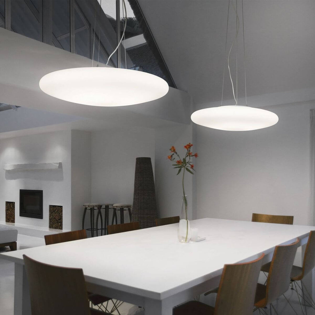 Suspension Smarties 5 lumières blanche, verre