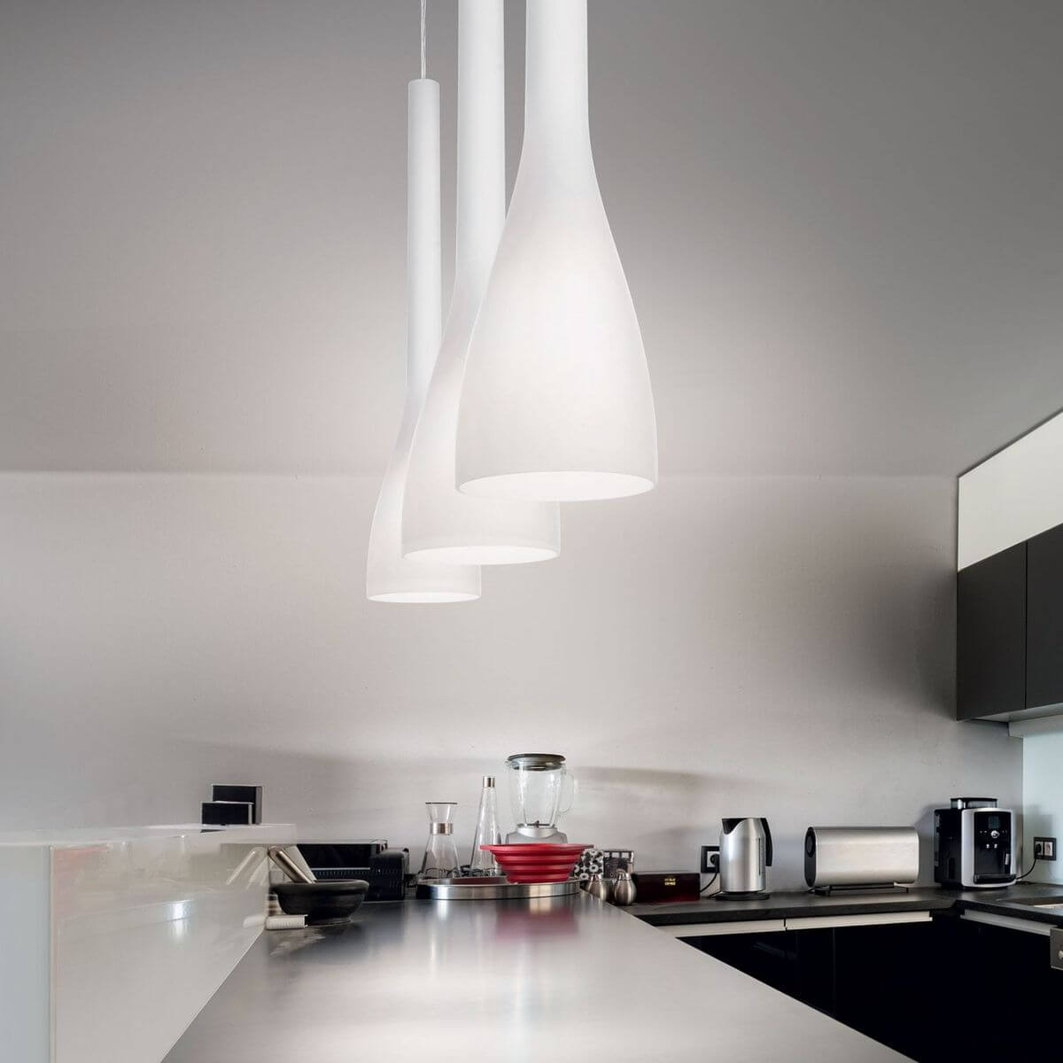 Suspension Flut blanche, verre, H 42 cm