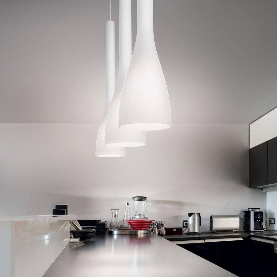 Suspension Flut blanche, verre, H 42 cm