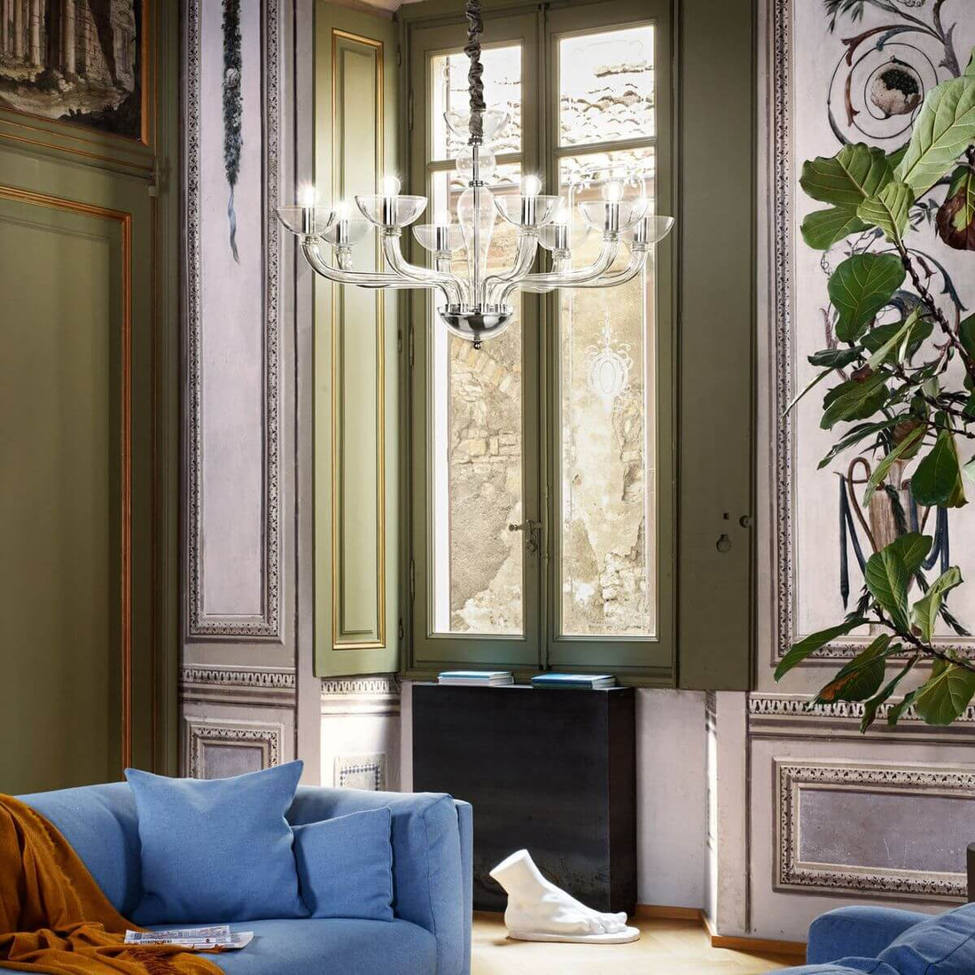 Suspension Casanova 8 lumières transparente, verre