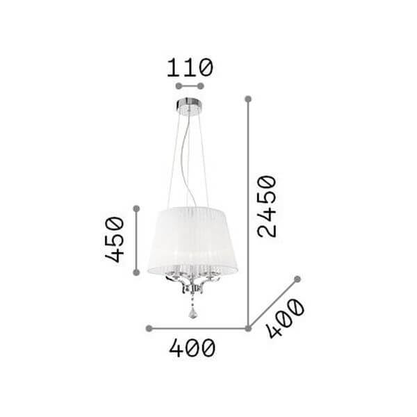 Schéma coté du luminaire indiquant 2450 mm de hauteur et 400 mm de diamètre