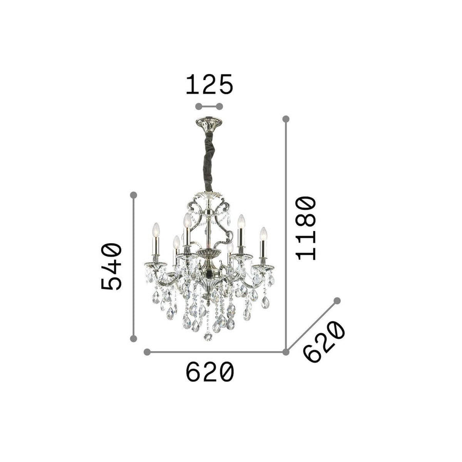 Schéma coté du luminaire indiquant hauteur totale, diamètre et hauteur du corps