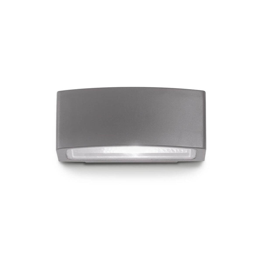 Applique extérieure anthracite de face, diffuseur blanc visible sous le boîtier incurvé