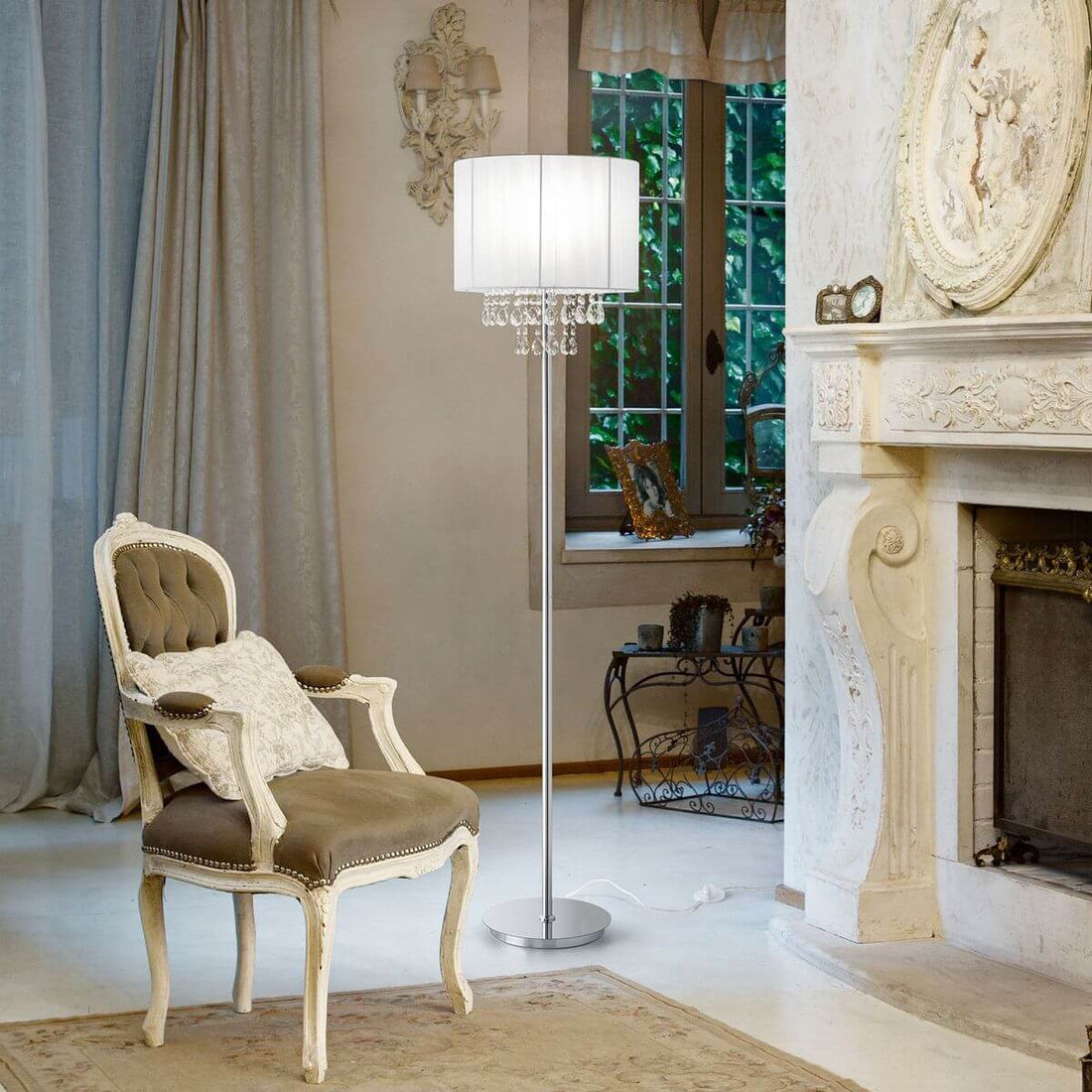Lampadaire Opera blanc, cristal