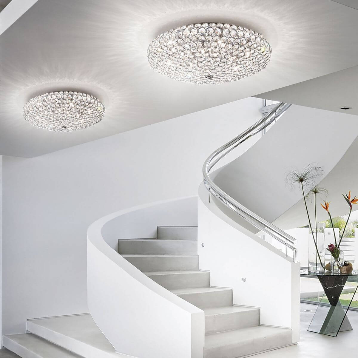 Plafonnier King 9 lumières chromé, cristal