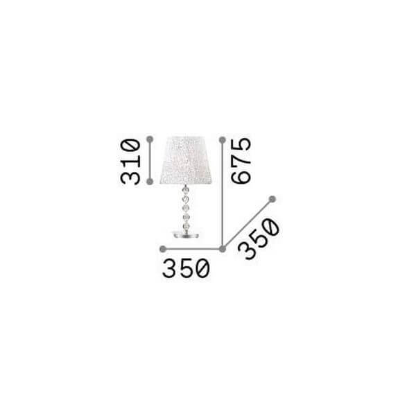 Schéma de dimensions cotées de la lampe, hauteur totale 675 mm et diamètre 350 mm