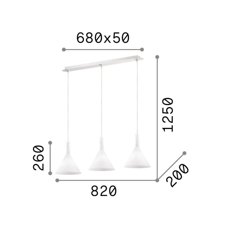 Schéma de dimensions cotées du luminaire, largeur 820 mm et hauteur 1250 mm