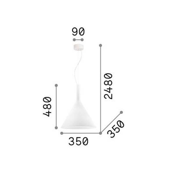 Schéma coté du luminaire indiquant hauteur 480 mm et diamètre 350 mm