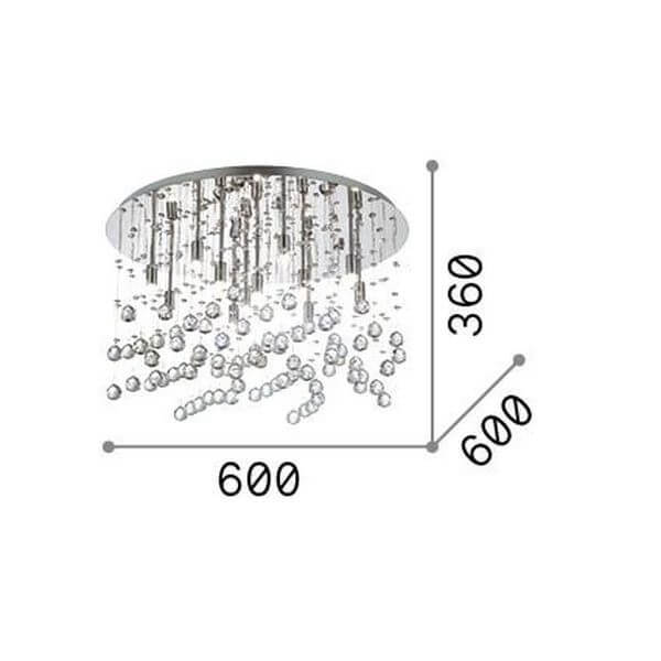 Schéma de dimensions : six cents millimètres de diamètre et trois cent soixante de hauteur