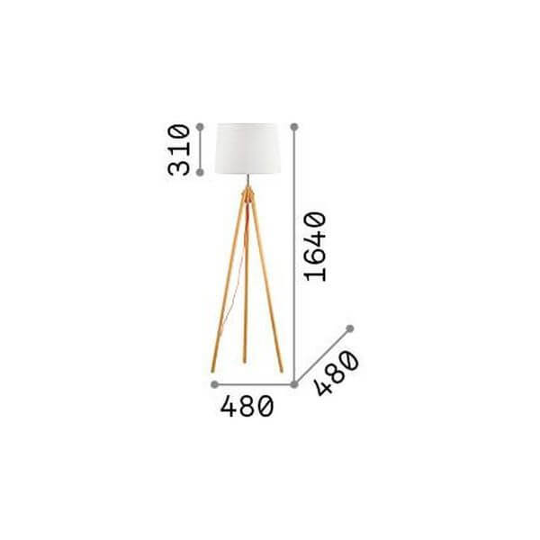 Schéma coté du lampadaire : hauteur totale 1640 mm et base de 480 mm