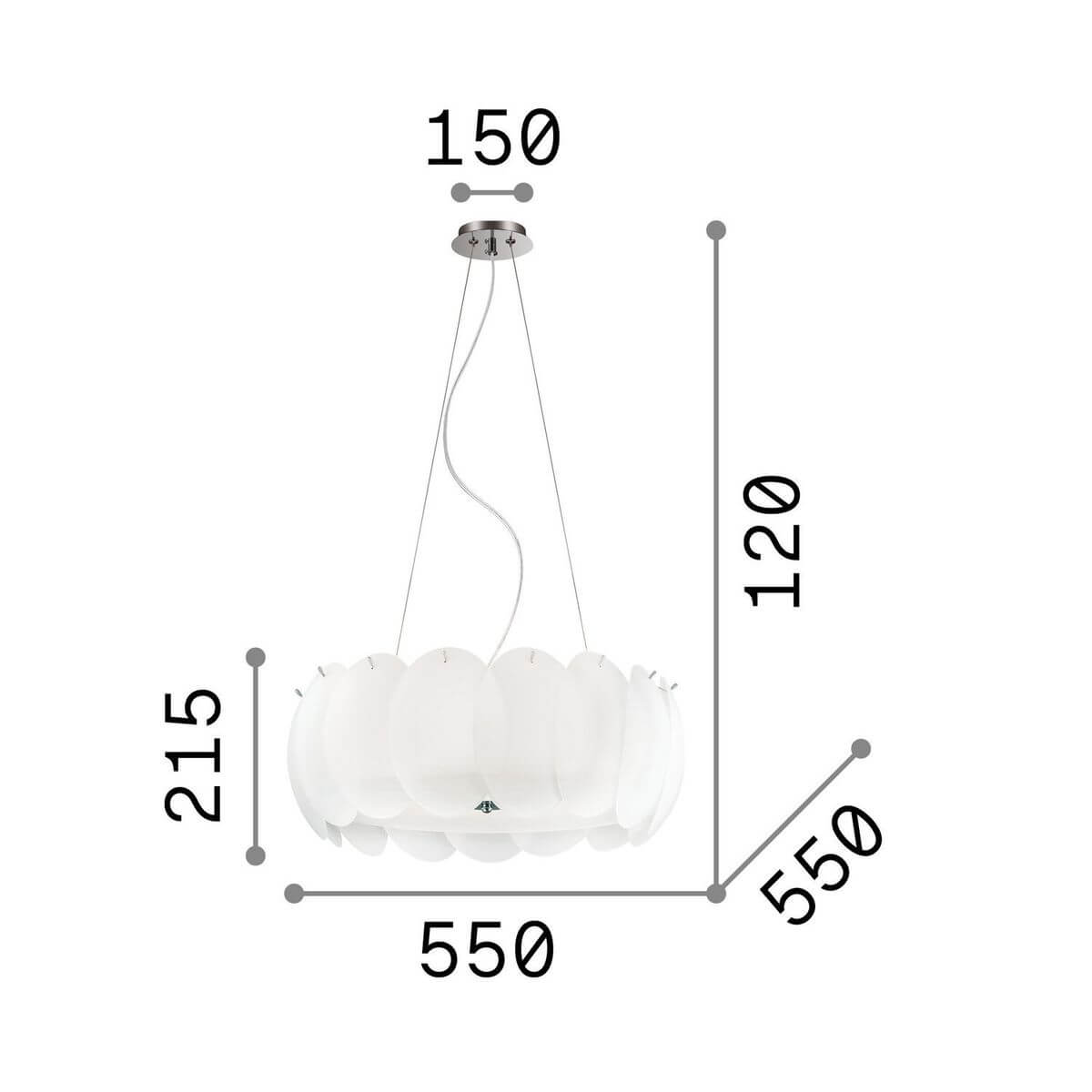Suspension Ovalino 8 lumières blanche, verre