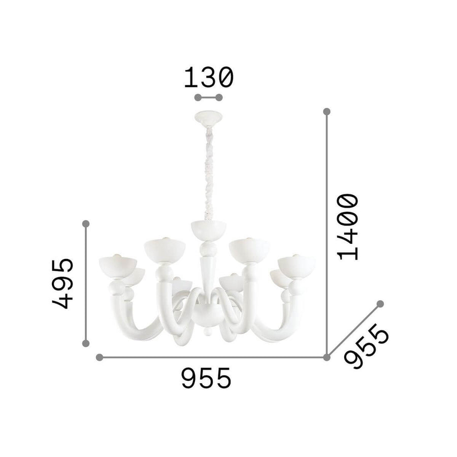 Suspension BON BON 8 lumières blanche, verre