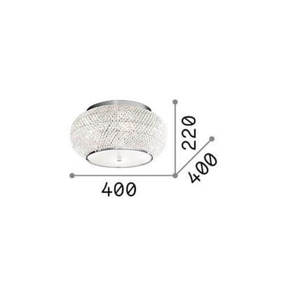 Schéma coté du plafonnier : diamètre 400 mm, hauteur 220 mm, profondeur 400 mm