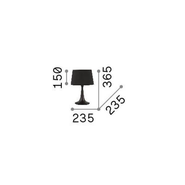 Schéma coté de la lampe : hauteur totale 365 mm et diamètre 235 mm.
