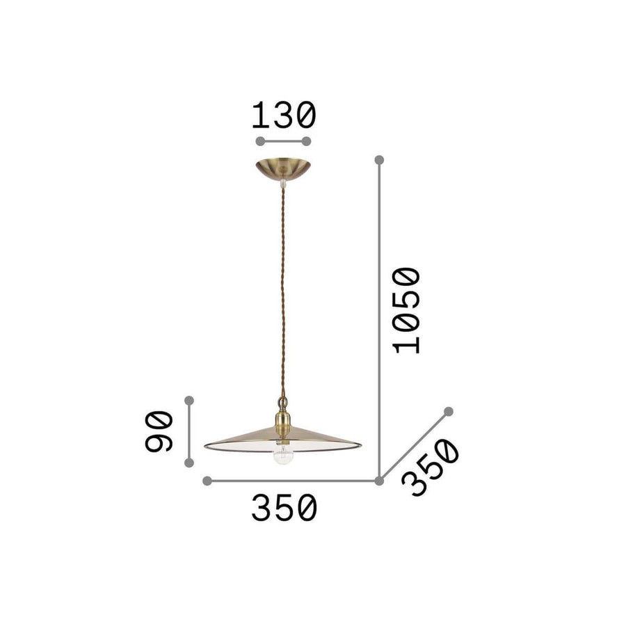 Schéma coté présentant les dimensions du luminaire, diamètre et hauteur de suspension
