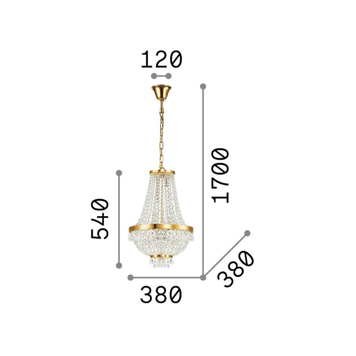 Suspension Caesar 6 lumières dorée, cristal