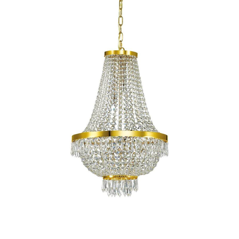 Suspension Caesar 9 lumières dorée, cristal