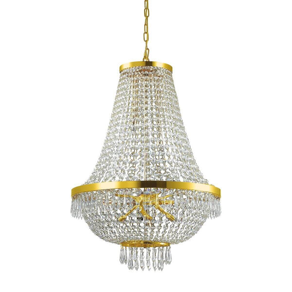 Suspension Caesar 12 lumières dorée, cristal