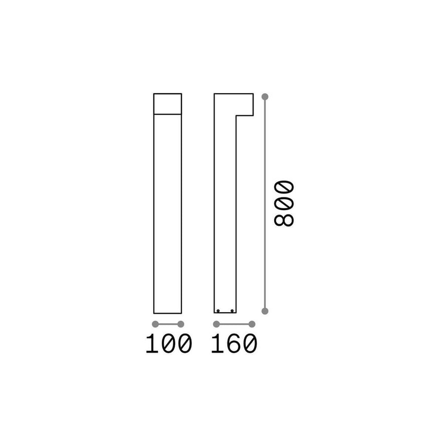Schéma coté du lampadaire avec dimensions 100, 160 et 800.
