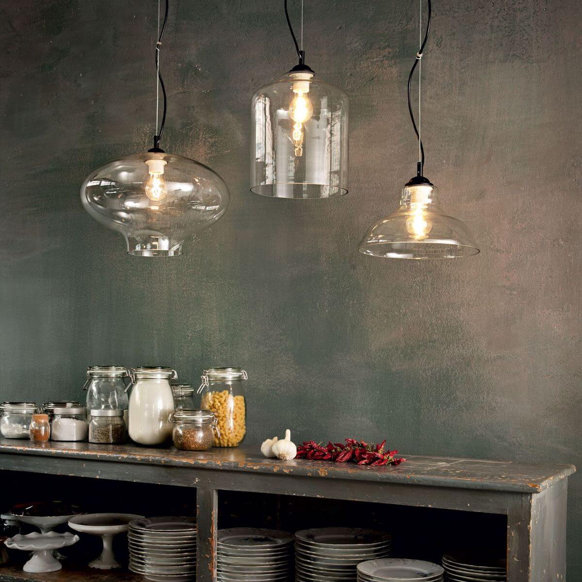Suspension Bistro transparente, verre, Ø 40 cm