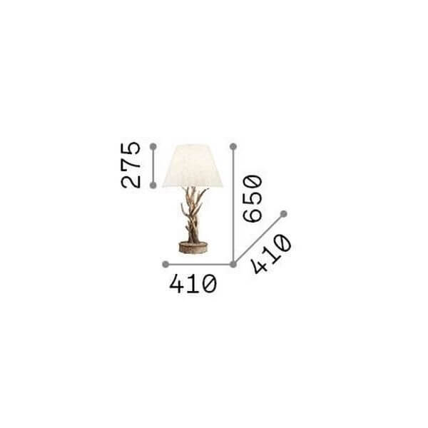 Schéma coté du luminaire avec hauteur totale, diamètre de l'abat-jour et dimensions de l'assise