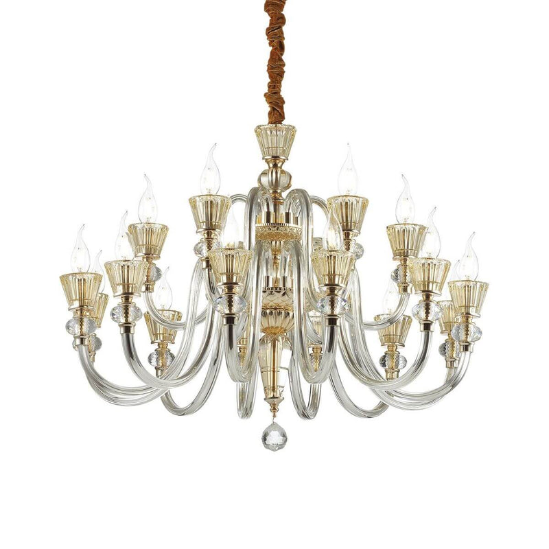Suspension Strauss 18 lumières dorée, verre
