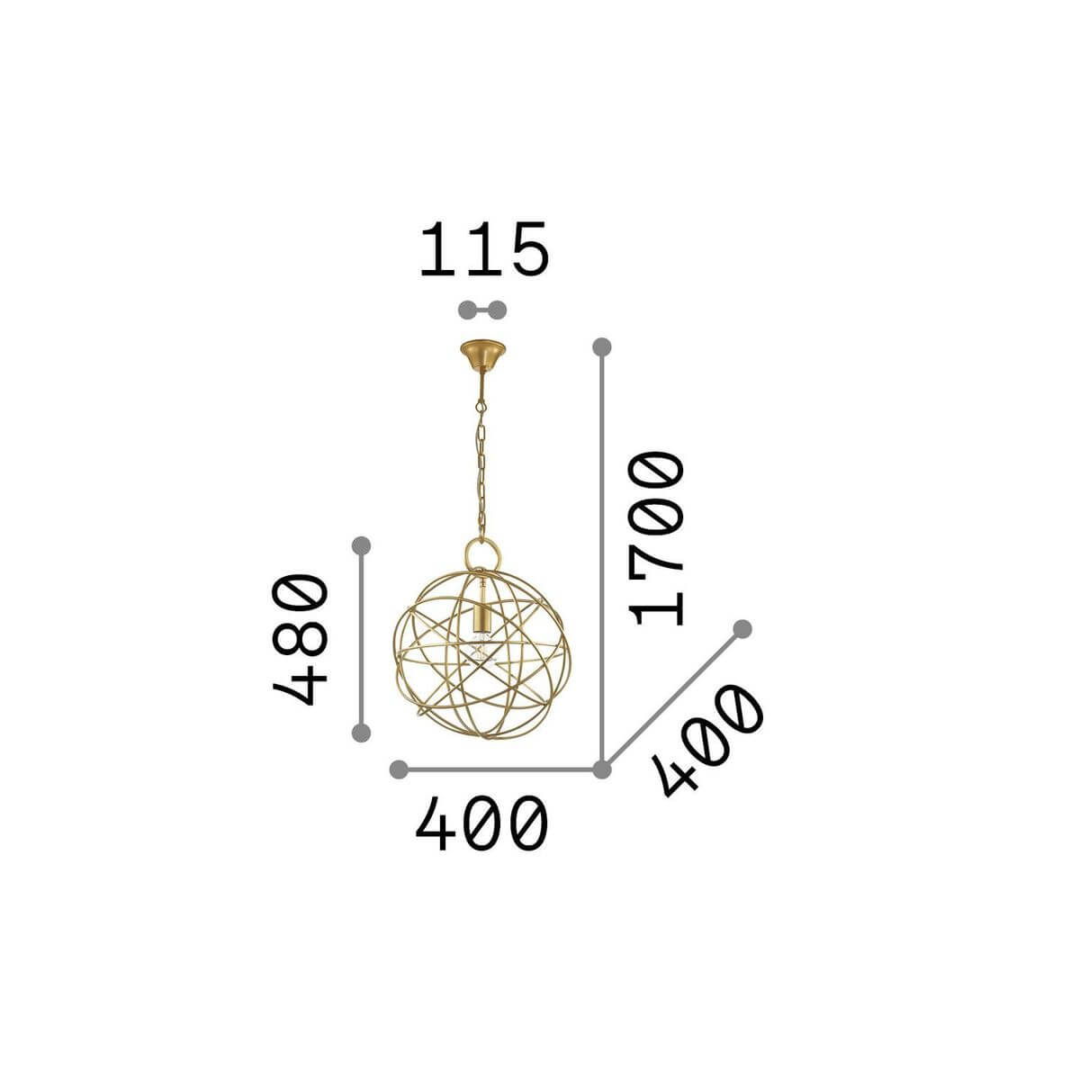Schéma coté : hauteur 1700, largeur 400, globe 480 mm
