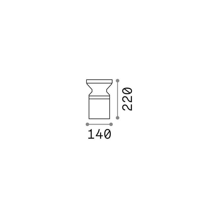 Schéma coté du lampadaire indiquant hauteur 220 mm et diamètre 140 mm.