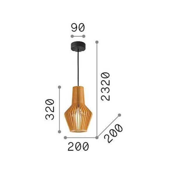 Schéma coté du luminaire : hauteur 320 mm, diamètre 200 mm, câble 2320 mm.