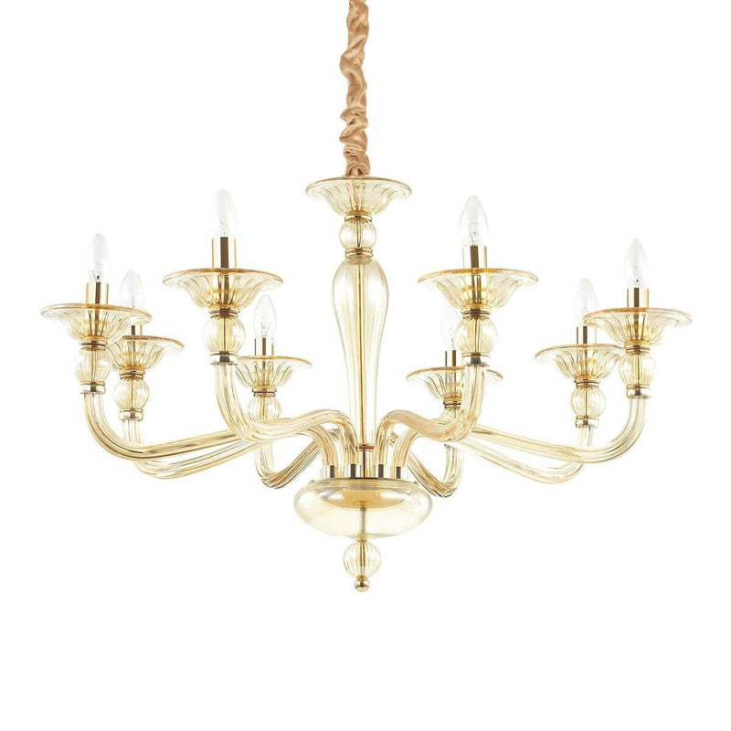 Suspension Danieli 8 lumières ambrée, verre