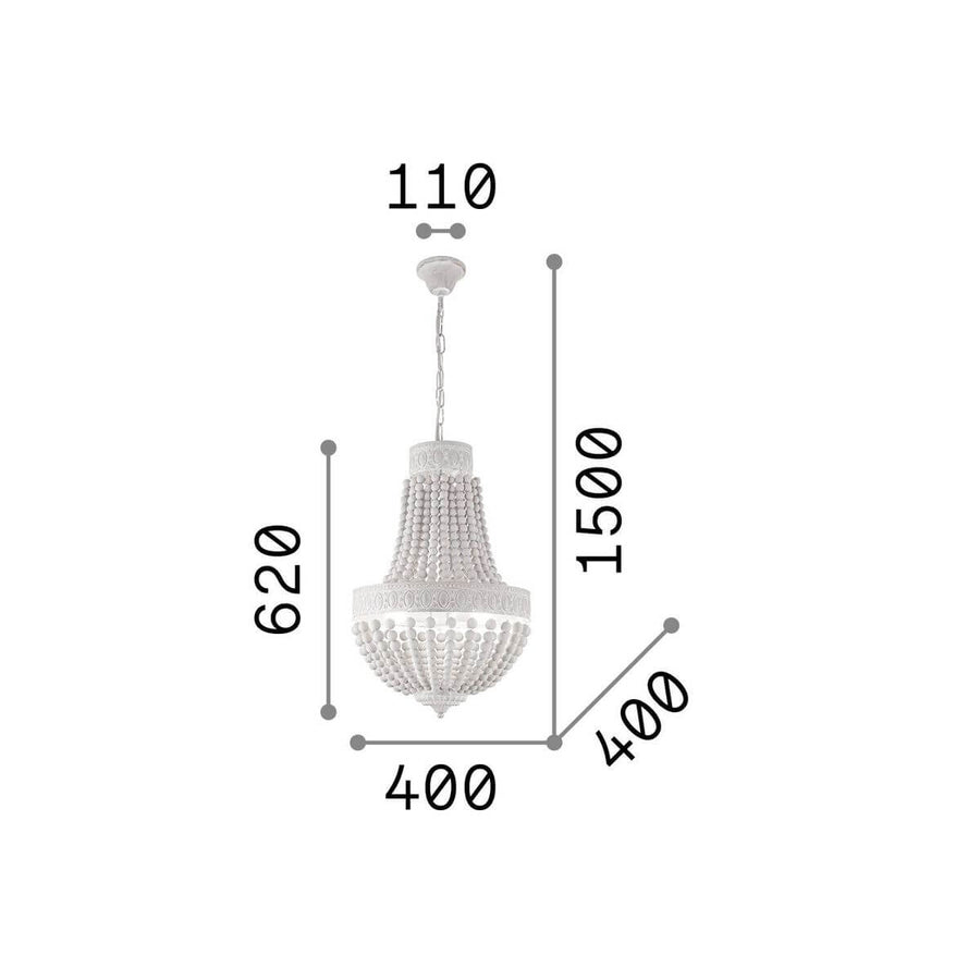 Schéma coté du luminaire avec hauteur, suspension et diamètre