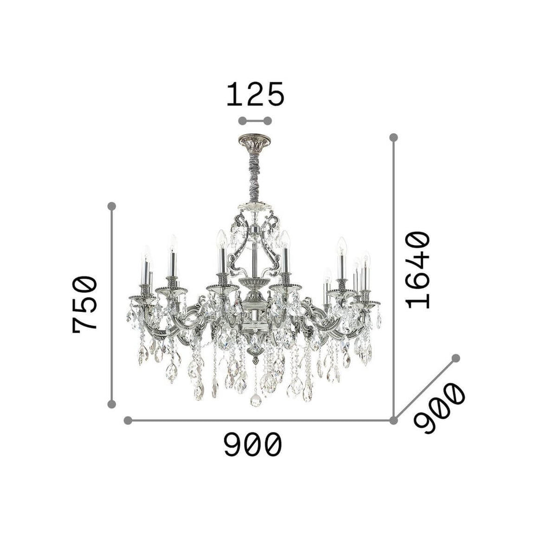 Suspension Gioconda 12 lumières argentée, cristal