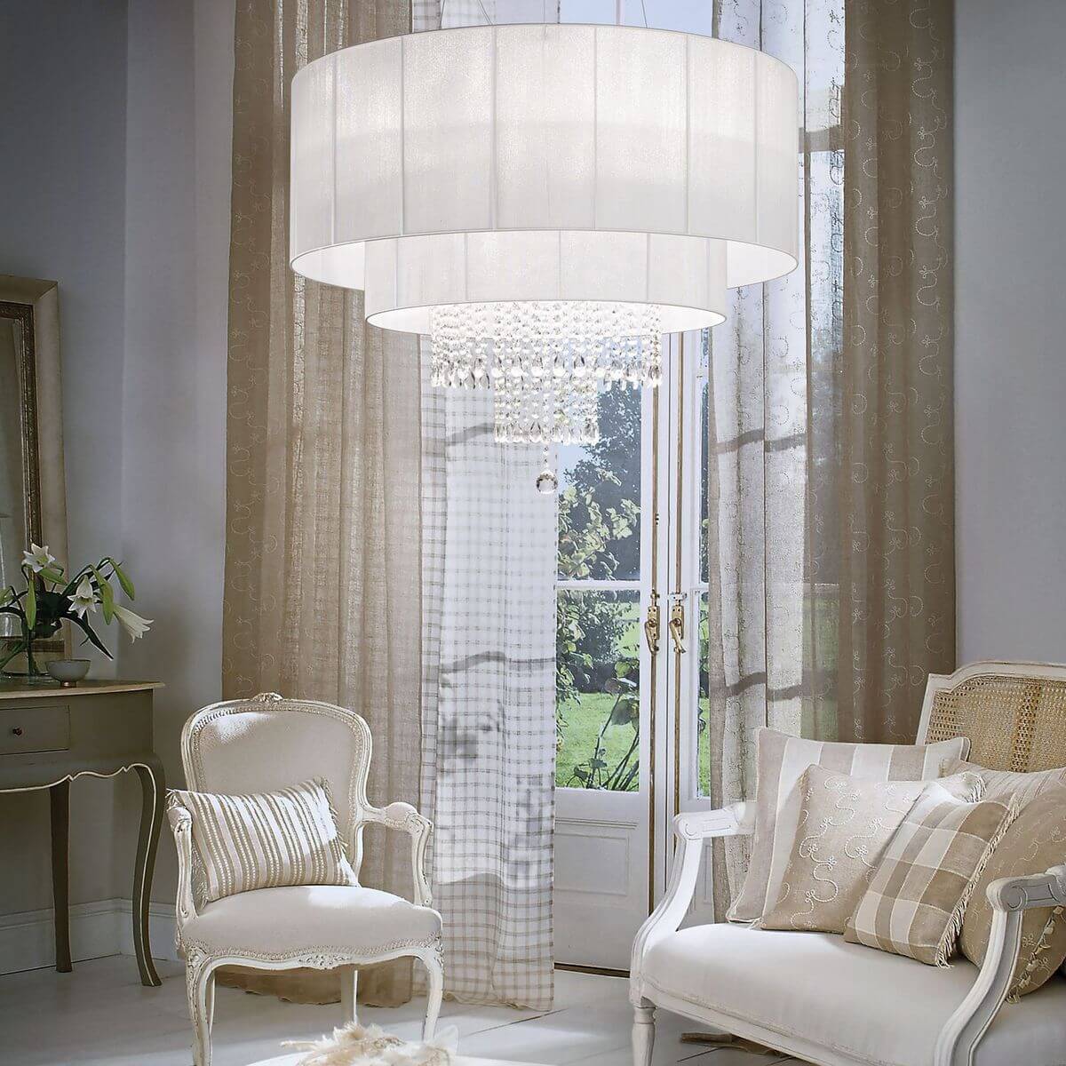Suspension Opera 10 lumières blanche, cristal
