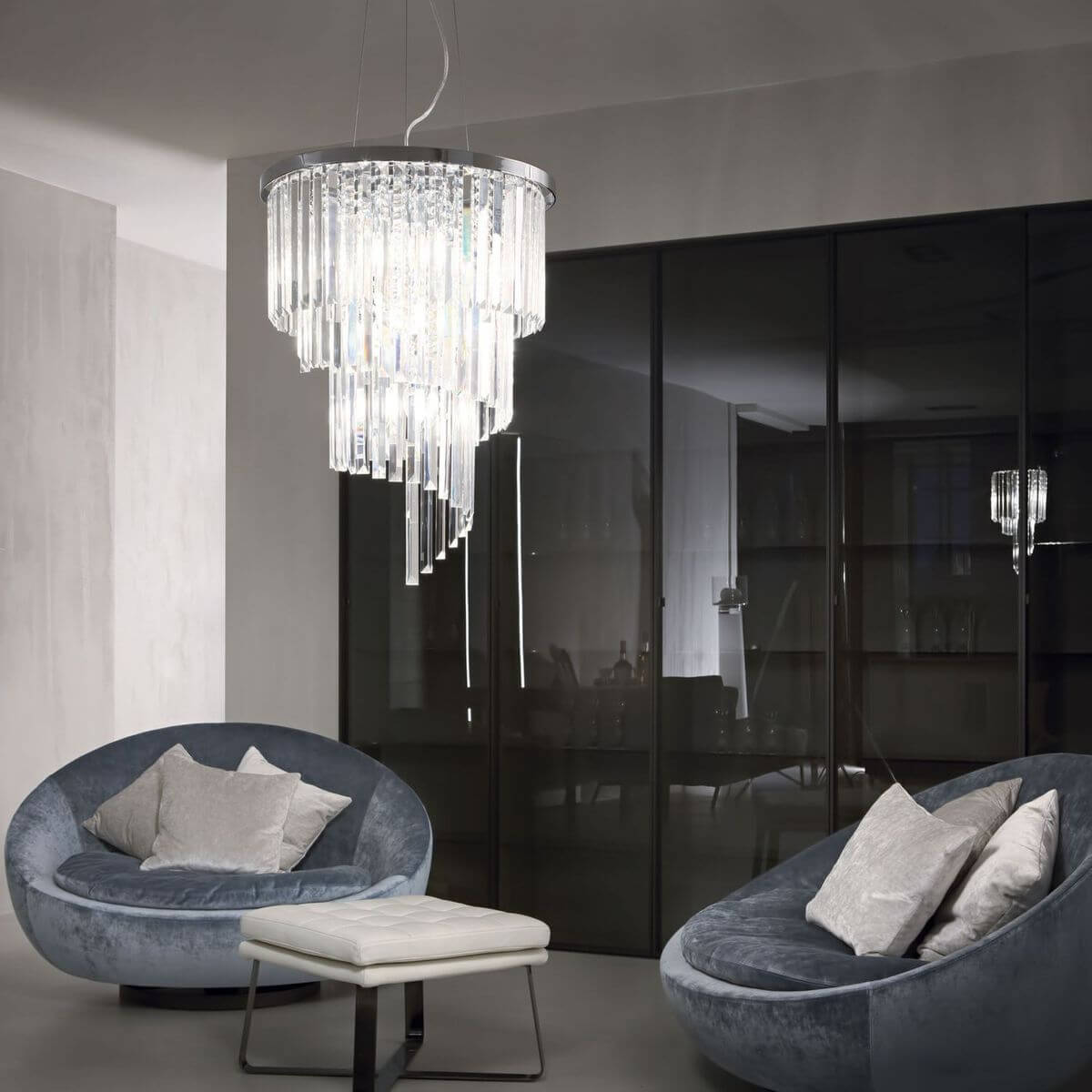 Suspension Carlton 12 lumières chromée, cristal
