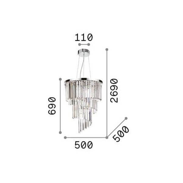 Suspension Carlton 12 lumières chromée, cristal