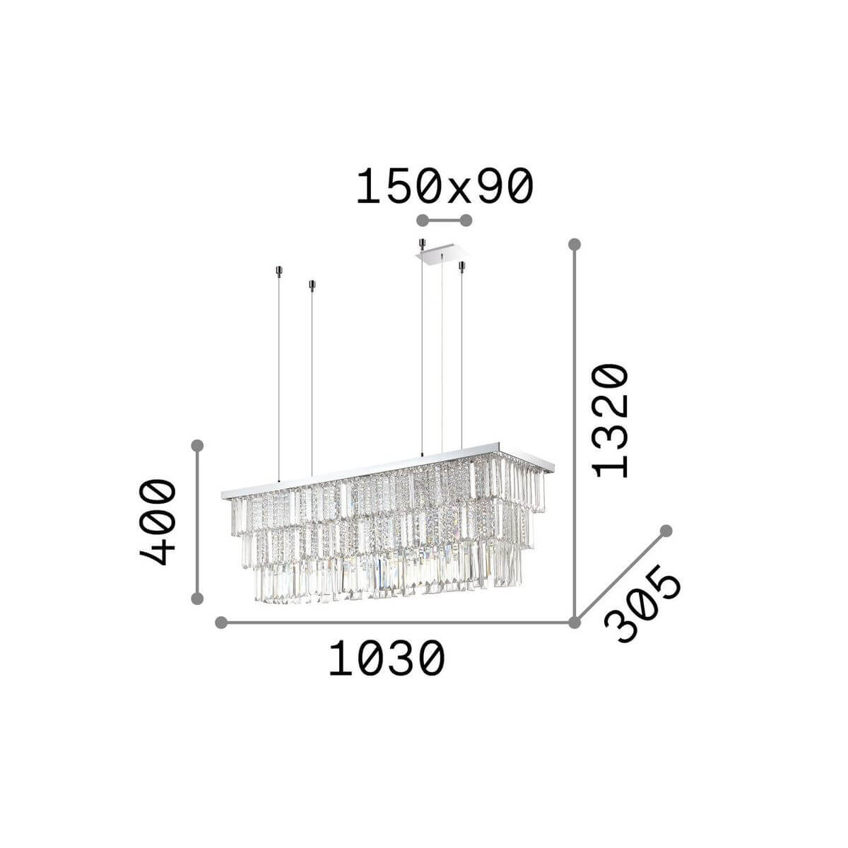 Suspension Martinez 8 lumières chromée, cristal