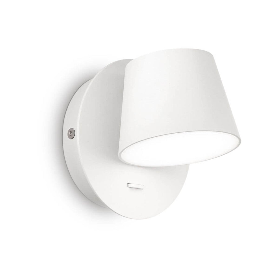 Applique murale blanche de face, diffuseur incliné vers le bas et fixation ronde