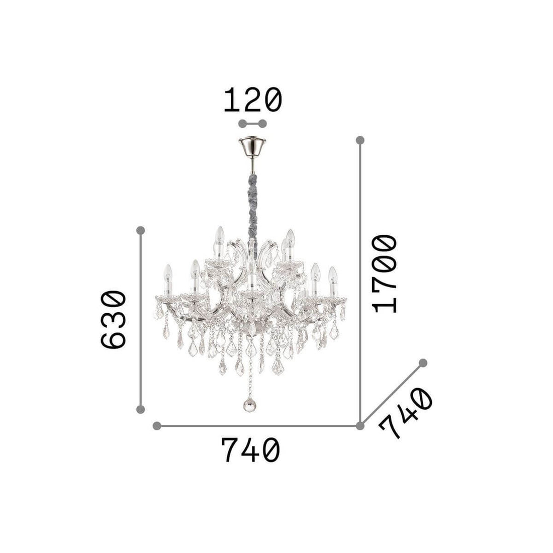 Suspension Napoleon 12 lumières chromée, cristal