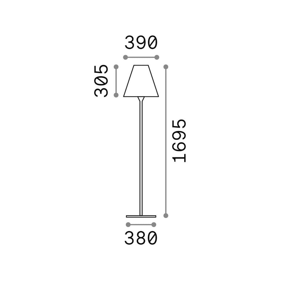 Schéma de dimensions du lampadaire, hauteur 1695 mm et abat-jour 390 mm