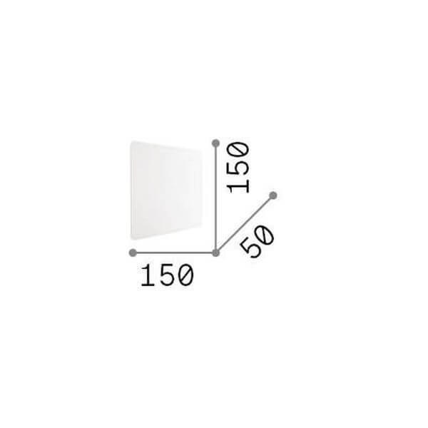 Schéma coté du luminaire : 150 mm de côté et 50 mm d'épaisseur