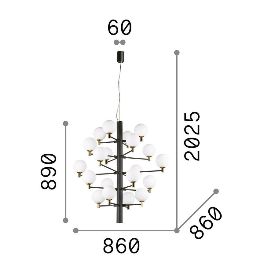 Suspension Copernico 20 lumières noire, verre