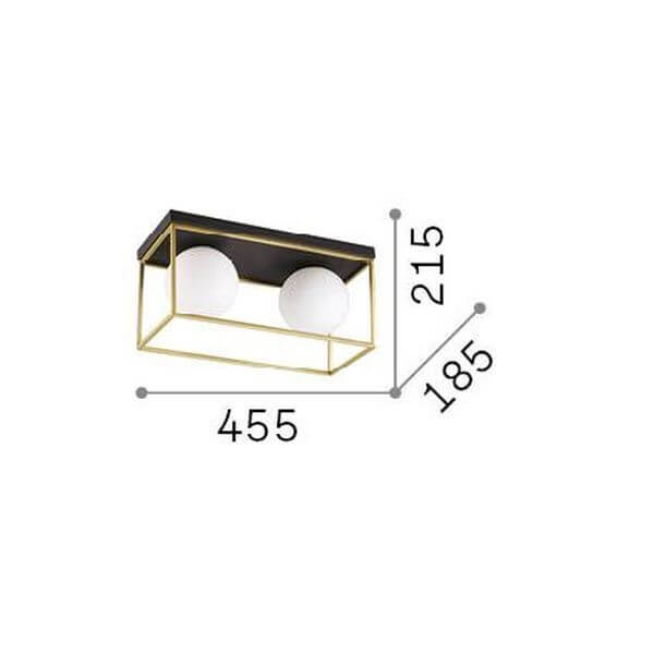 Schéma de dimensions : 455 mm largeur, 215 mm hauteur, 185 mm profondeur